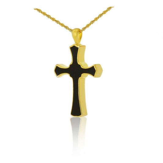 Mens Black Cross Gold Steel Pendant